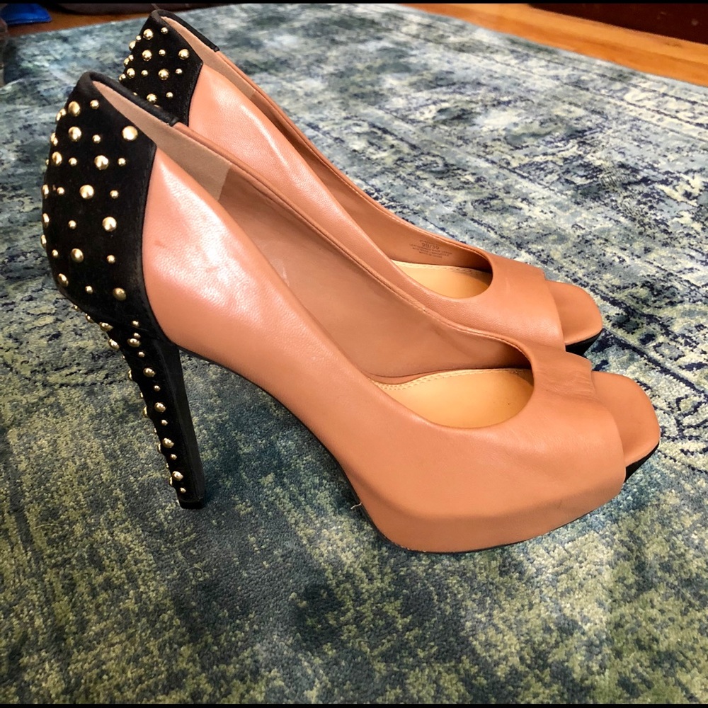 JS By Jessica Leather/Suede Gold-Studded Heels